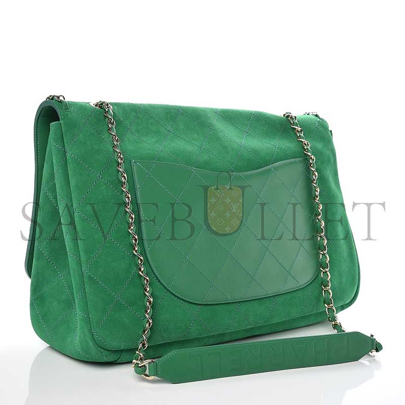 Ch**el MASTER X PHARRELL WILLIAMS XXL FLAP BAG IN GREEN SUEDE (46*33*17cm)